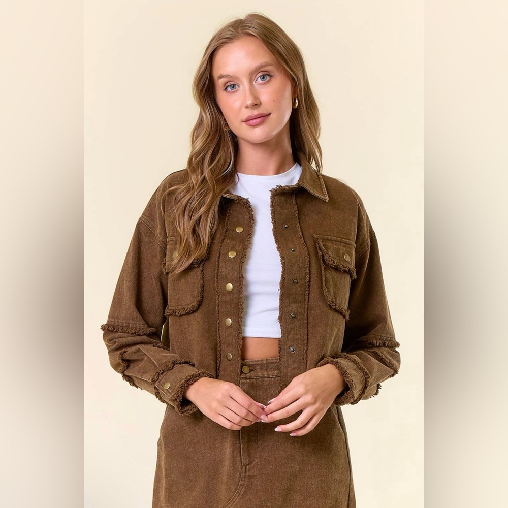 NWT Iris Brown Twill Midi Skirt Set|Cropped Jacket+Front Slit Skirt|100% Cotton - Picture 5 of 10